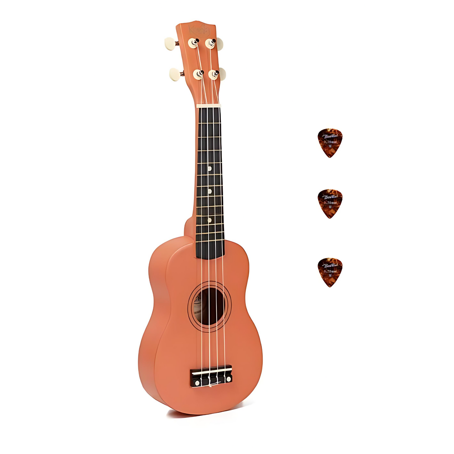 Korala UKS15OR Szoprán ukulele készlet, 3 pengető, matt narancs (tok nélkül)