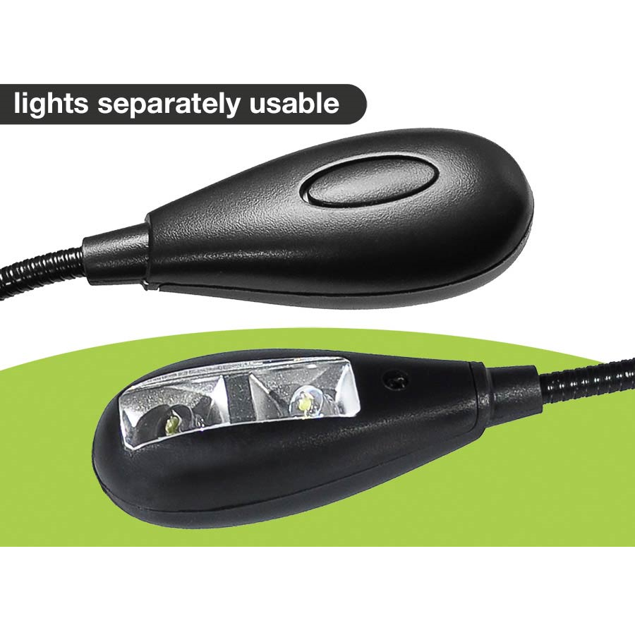 Boston MSL504 dupla LED kottalámpa, csíptetővel és USB kábellel, fekete