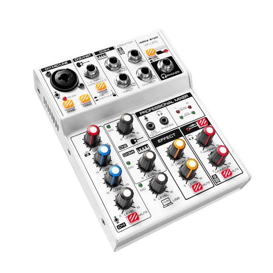 VoiceKraft VKUPC audio keverő, 2 monó / 1 sztereó, Bluetooth, USB