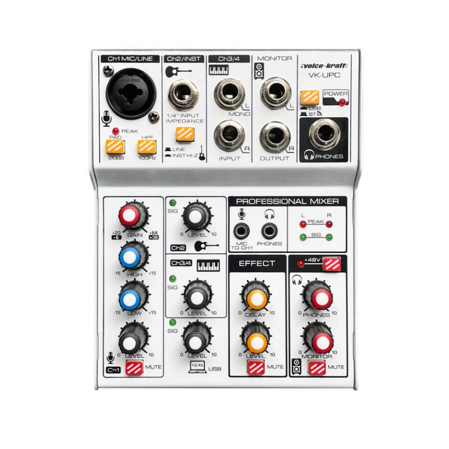 VoiceKraft VKUPC audio keverő, 2 monó / 1 sztereó, Bluetooth, USB