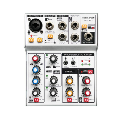 VoiceKraft VKUPC audio keverő, 2 monó / 1 sztereó, Bluetooth, USB