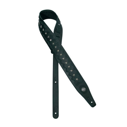 Gaucho GST652BK gitárheveder, fekete bőr, csillag mintás króm díszítéssel