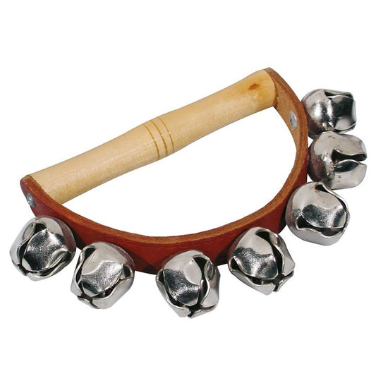 Hayman HB37 Kézi csörgő, fa és bőr markolat, 7 db 25 mm-es csengő