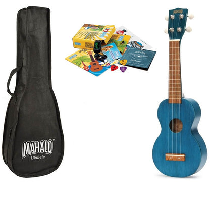Mahalo MK1TBU Pro Szoprán ukulele készlet, átlátszó kék, teljes tartozékkal