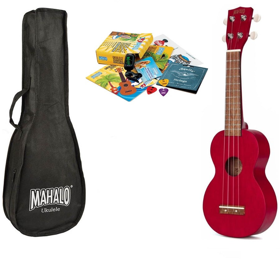 Mahalo MK1TRD Pro Szoprán ukulele készlet, átlátszó piros, teljes tartozékkal