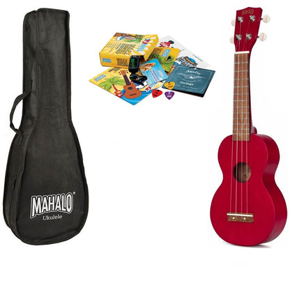Mahalo MK1TRD Pro Szoprán ukulele készlet, átlátszó piros, teljes tartozékkal