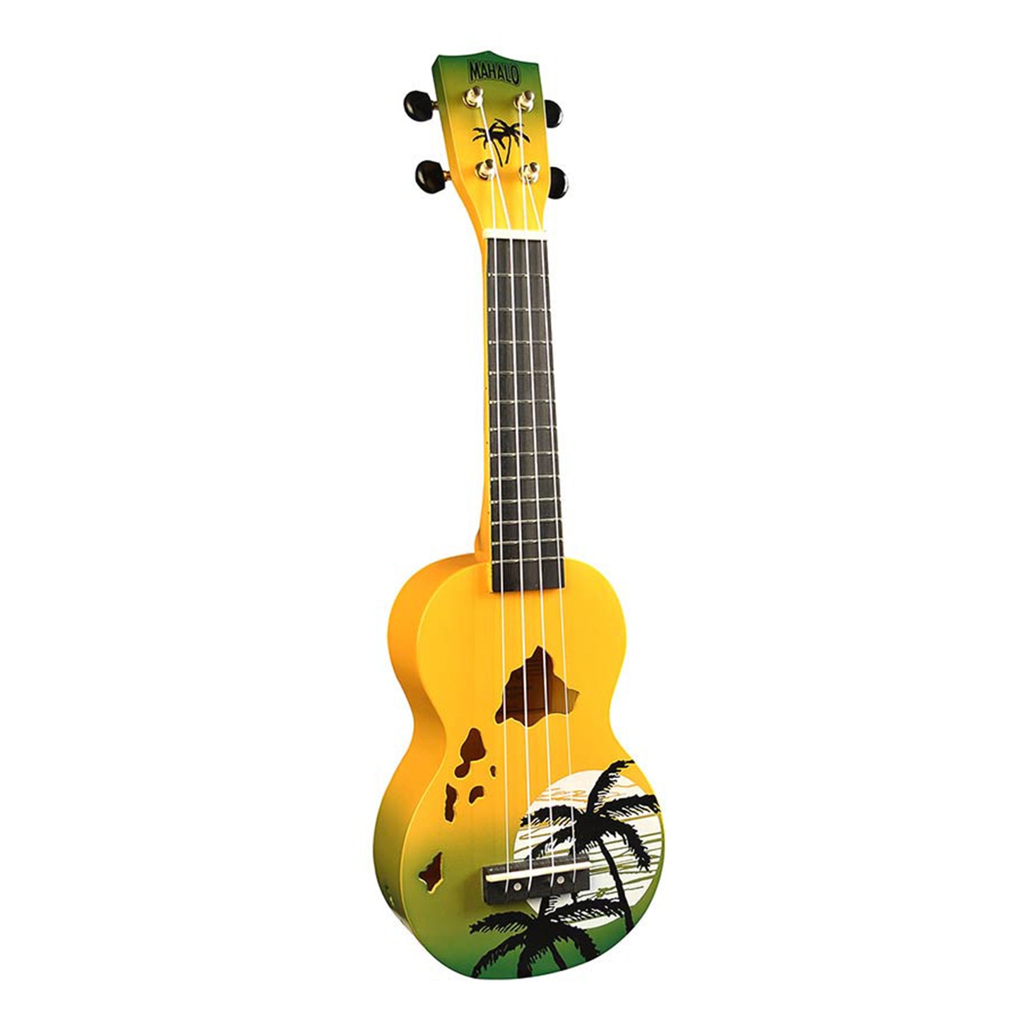 Mahalo MD1HAGNB Szoprán ukulele készlet, Designer Hawaii sorozat, sárga-zöld kivitel, tok