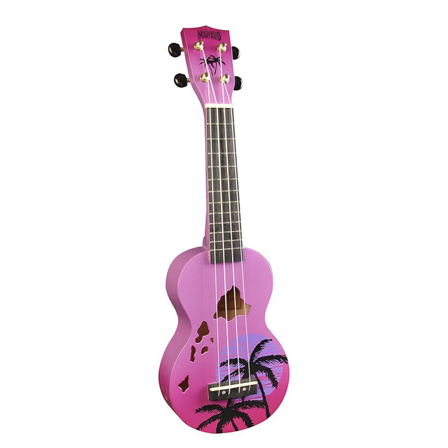 Mahalo MD1HAPPB Szoprán ukulele készlet, Designer Hawaii sorozat, lila burst kivitel, tok