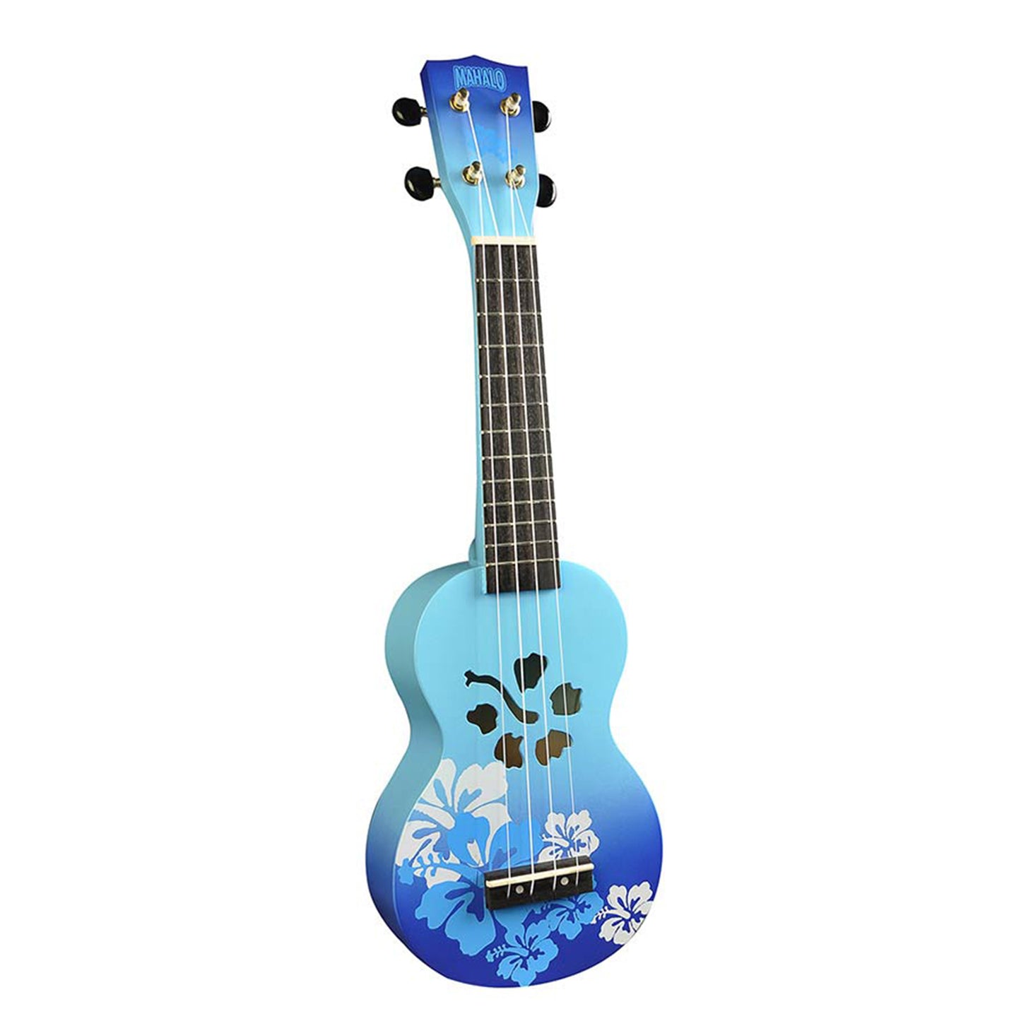 Mahalo MD1HBBUB Szoprán ukulele készlet, Designer Hibiscus sorozat, kék burst kivitel, tok