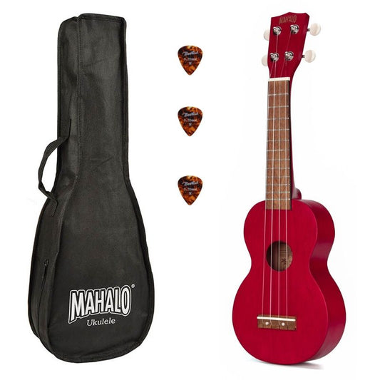 Mahalo MK1TRD Kahiko Series szoprán ukulele szett, vörös átlátszó, tokkal és 3 pengetővel