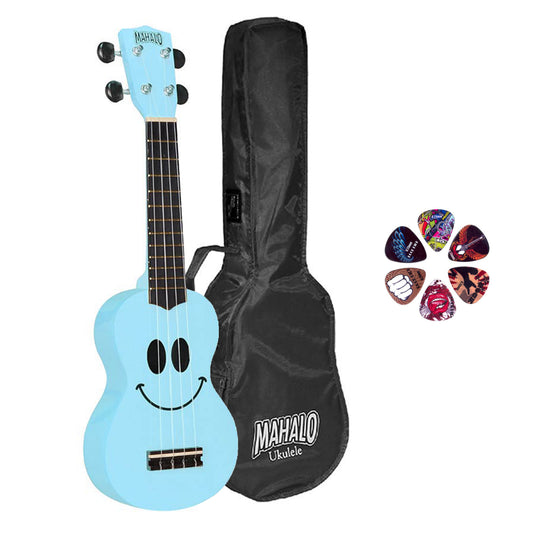 Mahalo SMILELBU Szoprán ukulele készlet, Basic1 sorozat, világoskék kivitel, tokkal és 6 pengetővel