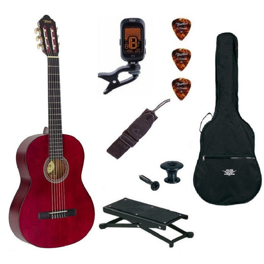 Valencia VC204TWR Basic3 4/4 Klasszikus gitár szett, vörös