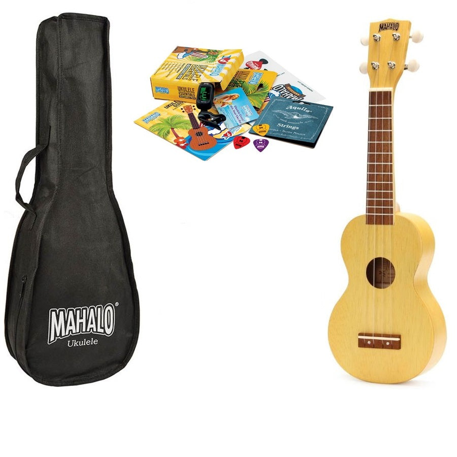 Mahalo MK1TBS Pro Szoprán ukulele készlet, karamell átlátszó/natúr kivitel, teljes tartozékkészlettel