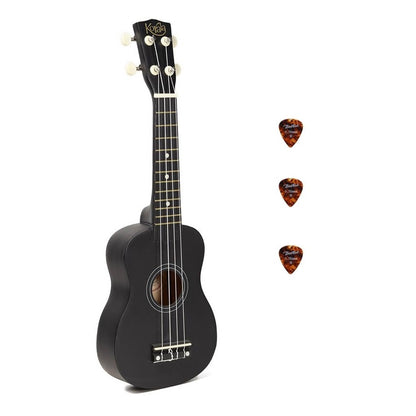 Korala UKS15BK Szoprán ukulele készlet, 3 pengető, matt fekete (tok nélkül)
