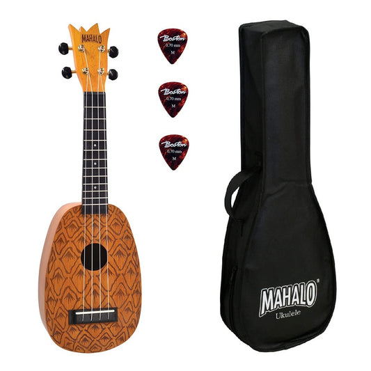 Mahalo ME1P Szoprán ukulele, természetes kivitel, ananász mintás, tok és 3 pengető