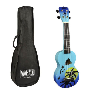 Mahalo MD1HABUB Szoprán ukulele készlet, Designer Hawaii sorozat, kék burst kivitel, tok