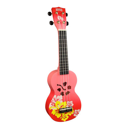 Mahalo MD1HBRDB Szoprán ukulele készlet, Designer Hibiscus sorozat, piros burst kivitel, tok