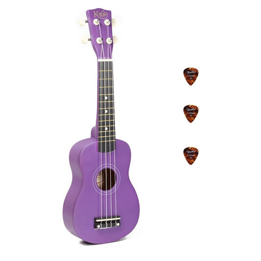 Korala UKS15PU Szoprán ukulele készlet, 3 pengető, matt lila (tok nélkül)